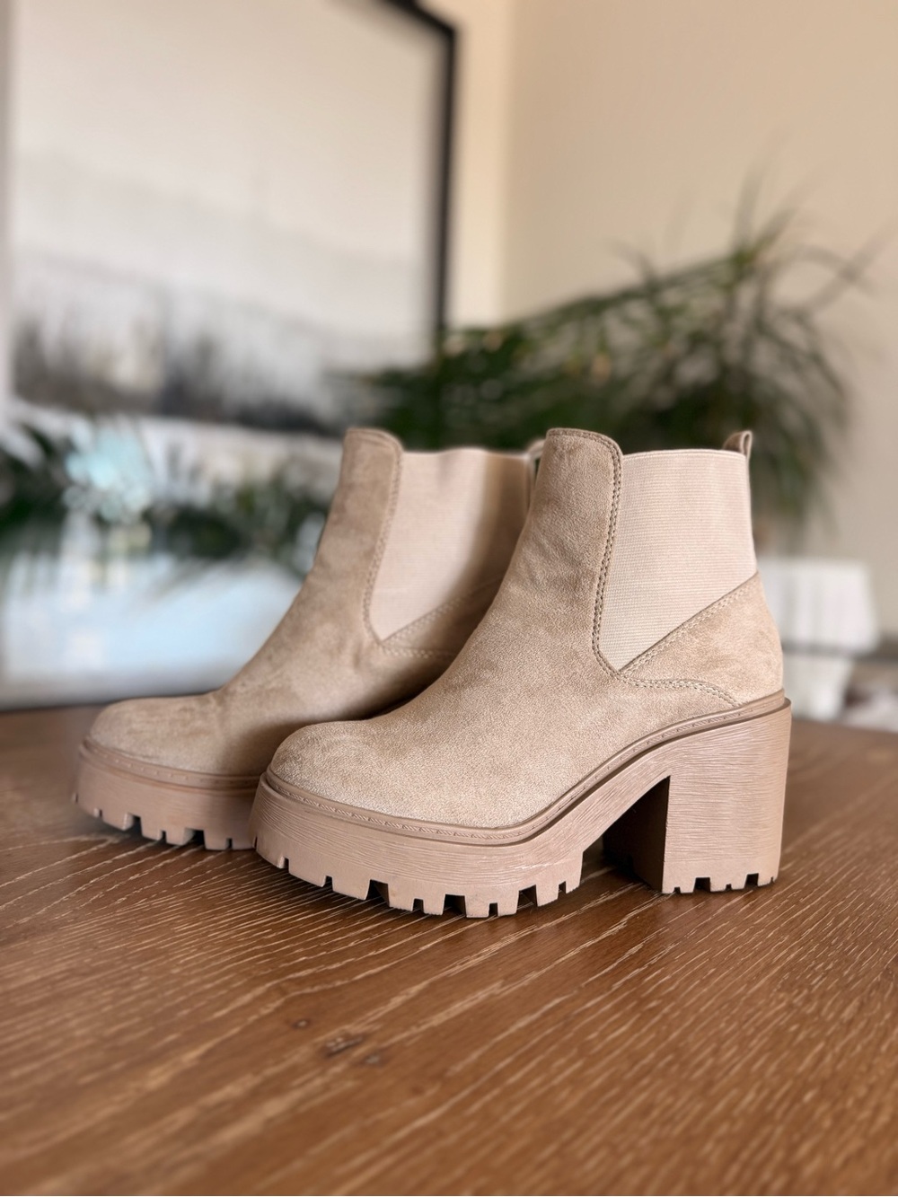 Chunky Platform Chelsea Boots in Beige